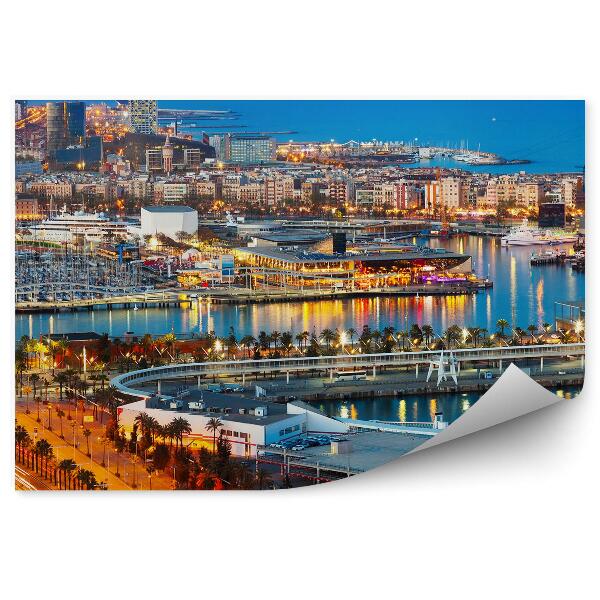 Fototapeta na stenu Port Vell Barcelona Španielsko lode budovy noc