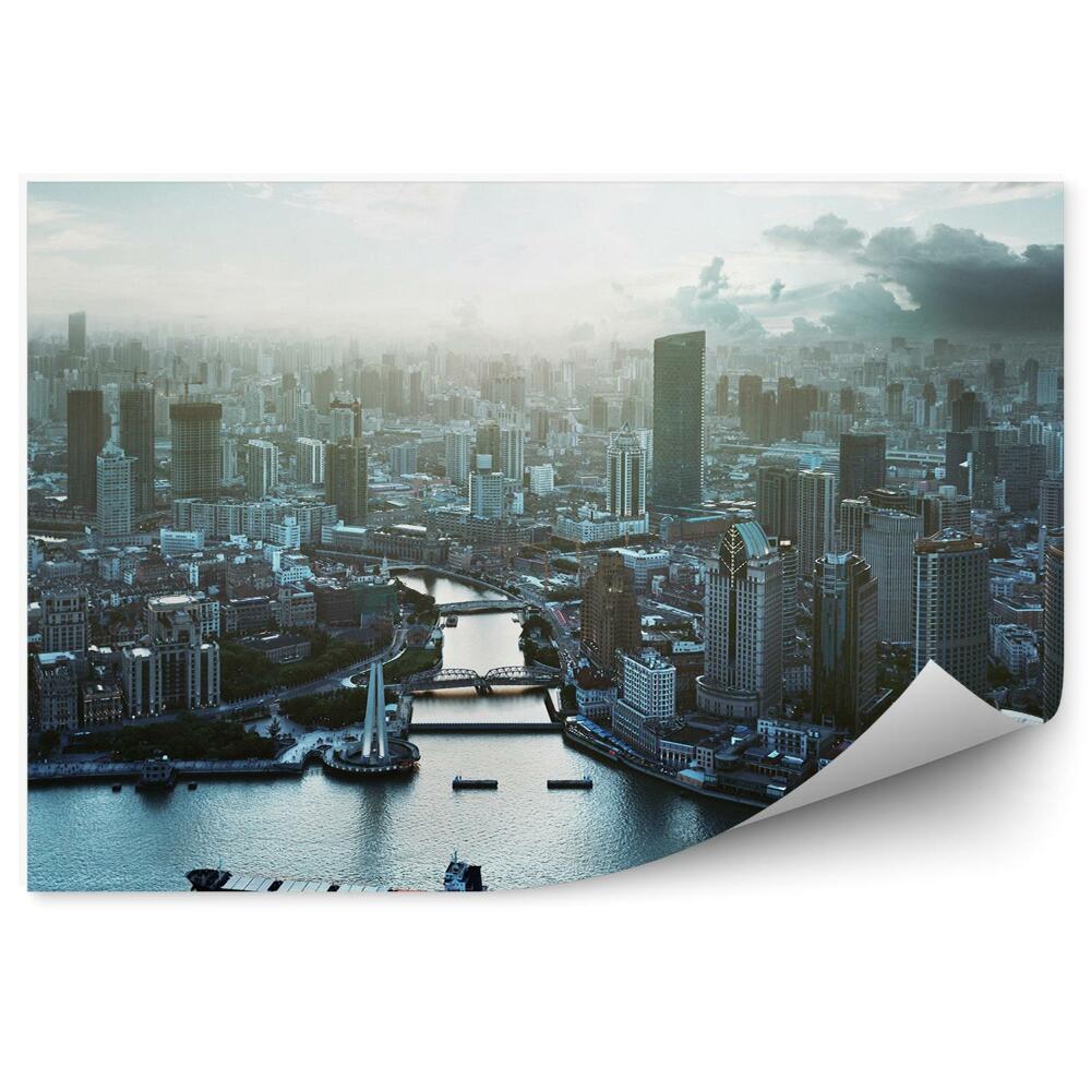 Fototapeta na stenu Panoráma Loď Mesto Sivá Obloha Čína