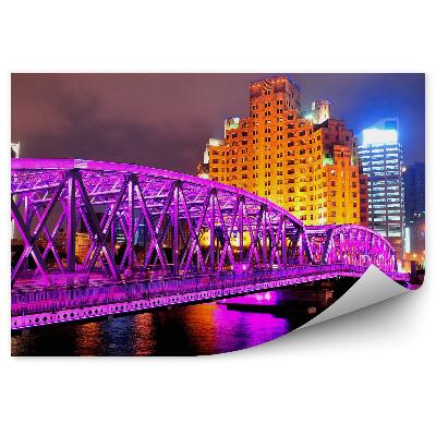 Fototapeta na stenu Osvetljeni vijolični most nočni most mestne zgradbe