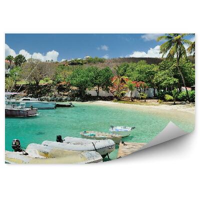 Fototapeta na stenu Majhen pomol otok zelene palme čolni