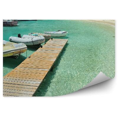 Fototapeta Mólo Lode Jachty Pontóny Stromy Rastliny Pláž Oceán More