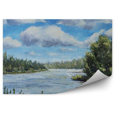 Fototapeta Jazero Rastliny Obloha Mraky Olejomaľba