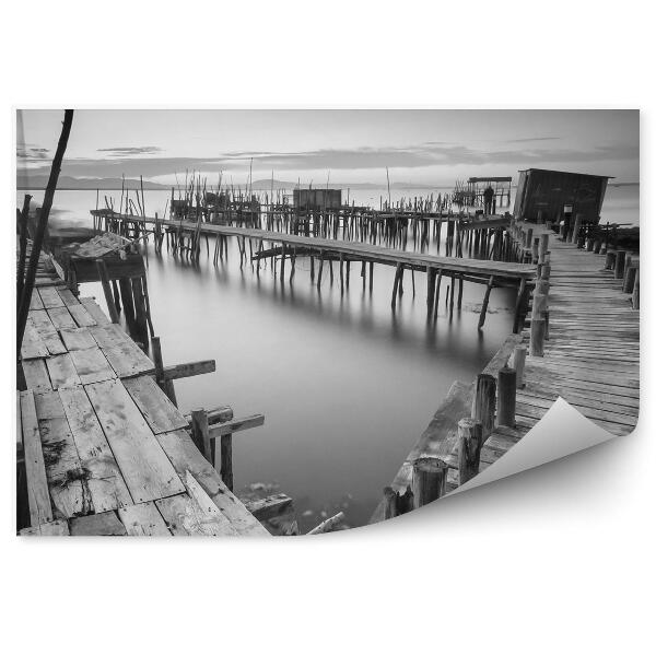 Fototapeta Leseni pomol čoln pristanišče