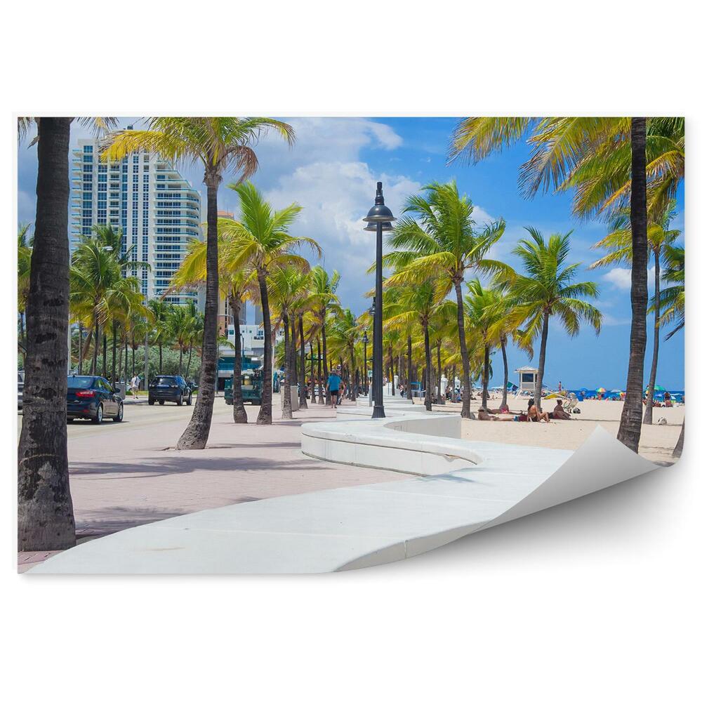 Fototapeta na stenu Palmy Mrakodrap Autá Ľudia Pláž Mrak