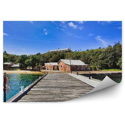 Fototapeta na stenu Mólo Záchranné Člny Domy Stromy Pláž Jazero Obloha Mraky