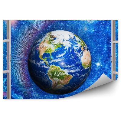Fototapeta na stenu Zemský glóbus hviezdy obloha vesmír okenný rám