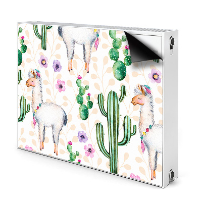 Dekoračný magnetický kryt na radiátor Lamy a kaktusy s kvetmi