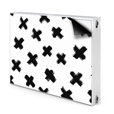 Dekoračný magnetický kryt na radiátor Čierno namaľované X na bielom pozadí
