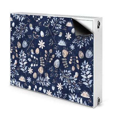 Dekoračný magnetický kryt na radiátor Modrý botanický vzor s vtáčikmi