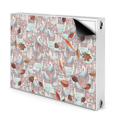 Dekoračný magnet na radiátor Domčeky a jesenné lístie