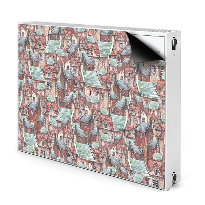 Dekoračný magnetický kryt na radiátor Stredoveké domčeky s farebnými strechami