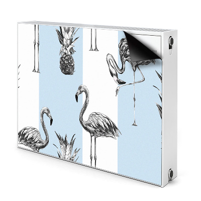 Dekoračný magnet na radiátor Plameniaky a ananásy na modrom pozadí