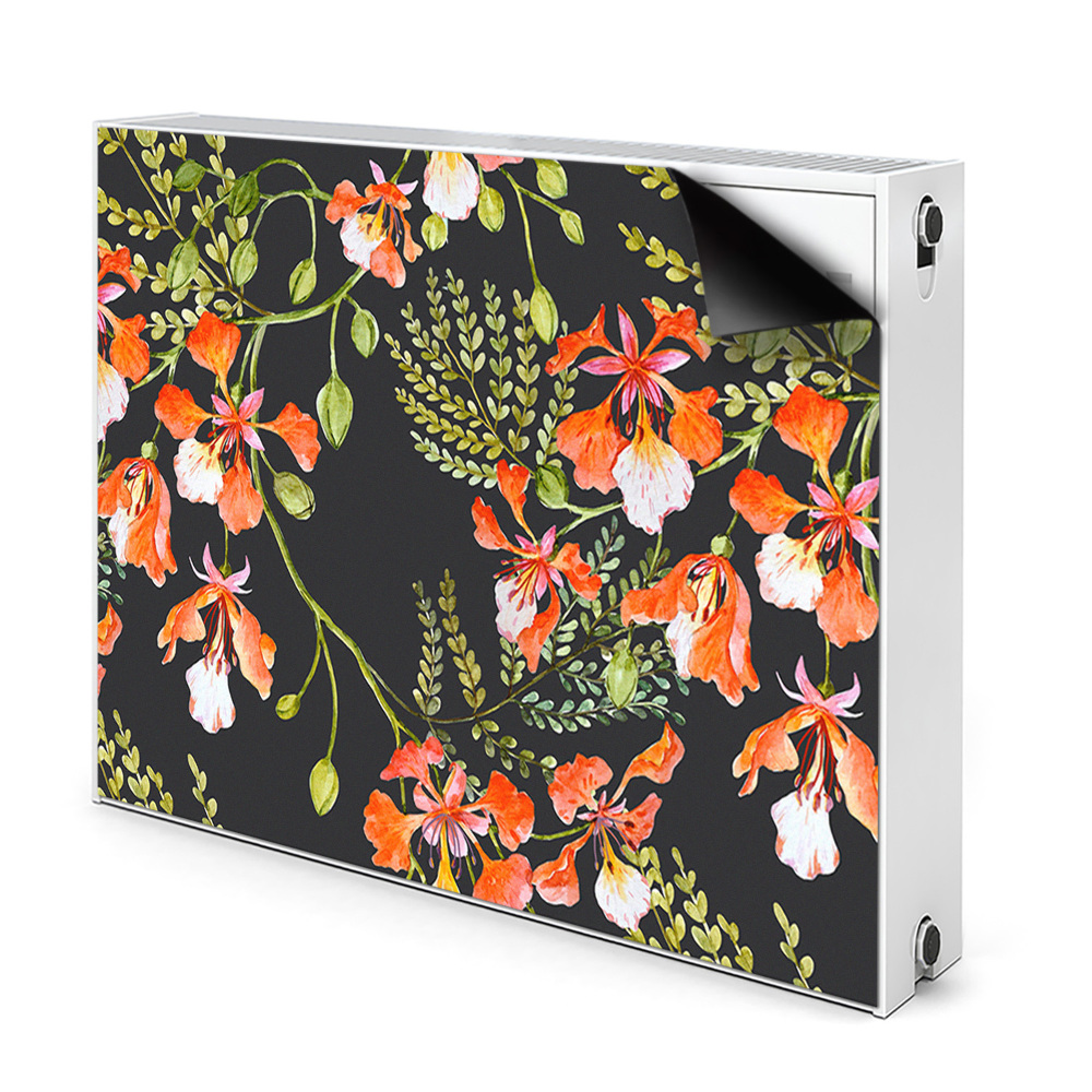 Dekoračný magnetický kryt na radiátor Kvetinový vzor s oranžovými orchideami