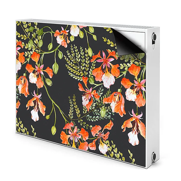 Dekoračný magnetický kryt na radiátor Kvetinový vzor s oranžovými orchideami