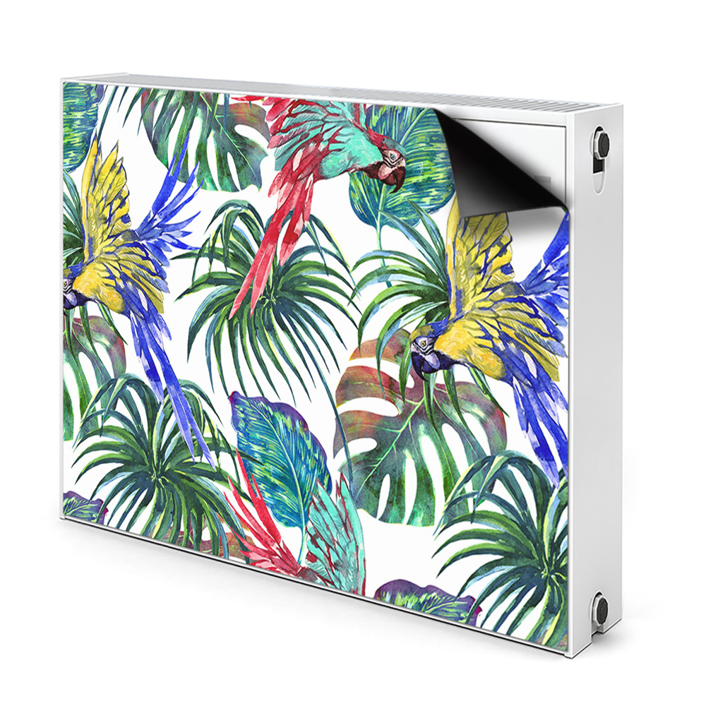 Dekoračný magnetický kryt na radiátor Tropické papagáje a listy monstera