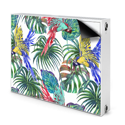 Dekoračný magnetický kryt na radiátor Tropické papagáje a listy monstera