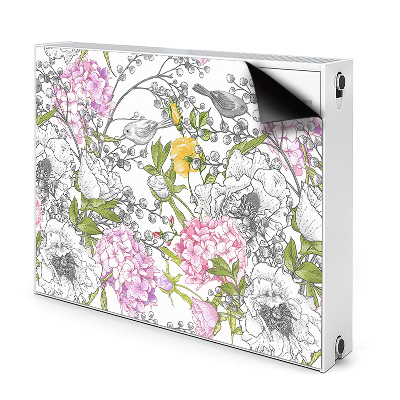 Dekoračný magnetický kryt na radiátor Kvetinový vzor s vtákmi a listami