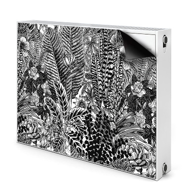 Dekoračný magnetický kryt na radiátor Čiernobiela tropická botanická ilustrácia