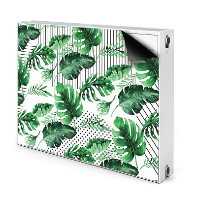 Dekoračný magnetický kryt na radiátor Tropické listy s geometrickým pozadím