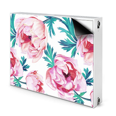 Dekoračný magnetický kryt na radiátor Ružové pivónie a zelené listy
