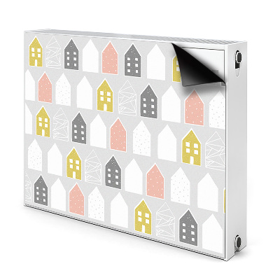 Dekoračný magnetický kryt na radiátor Rôznofarebné geometrické domčeky