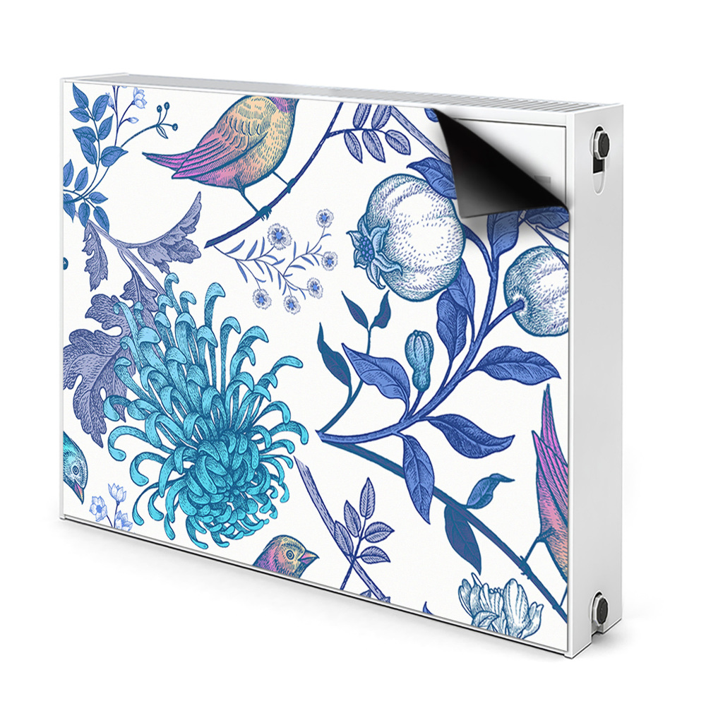 Dekoračný magnetický kryt na radiátor Kvetinový vzor s vtákmi a lístím