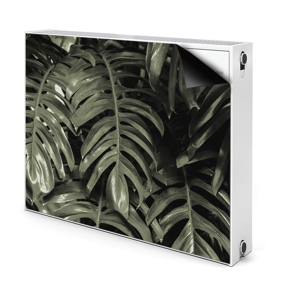 Dekoračný magnetický kryt na radiátor Tropické listy monstera na čiernom pozadí