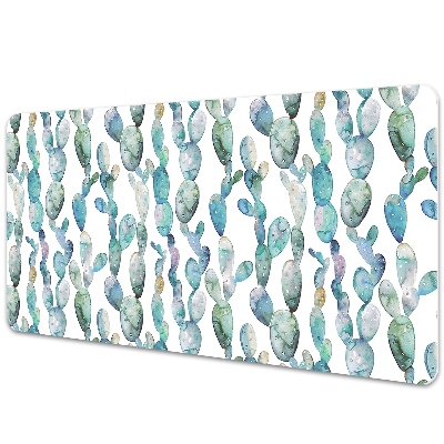 Veľká podložka na stôl Akvarelové kaktusy na bielom pozadí.