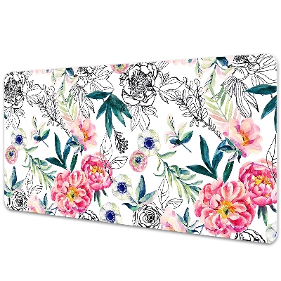 Podložka na písací stôl Akvarelové kvetinové kresby s listami.