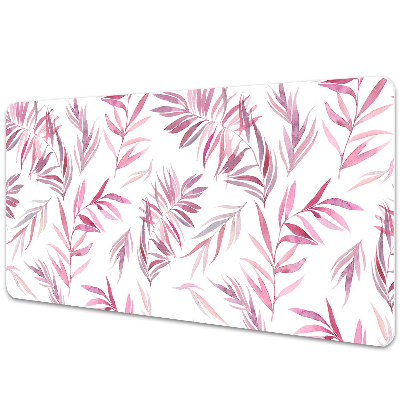 Podložka na písací stôl Ružové akvarelové listy na bielej.