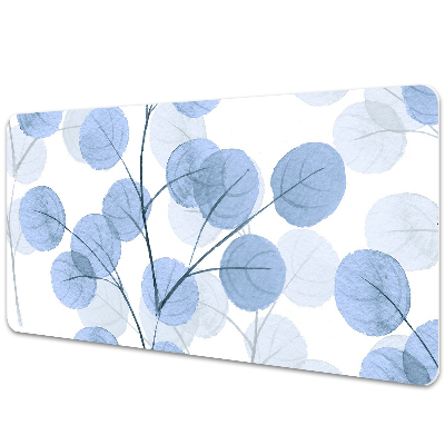 Podložka na písací stôl Modré akvarelové lístky a vetvičky.
