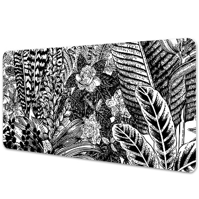 Veľká podložka na stôl Čiernobiele tropické listy a kvety.