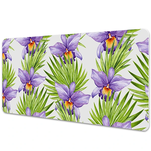 Veľká podložka na stôl Fialové orchidey a zelené listy.