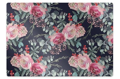 Ochranná podložka pod stoličku Akvarelové kvetinové aranžmány na tmavom pozadí,