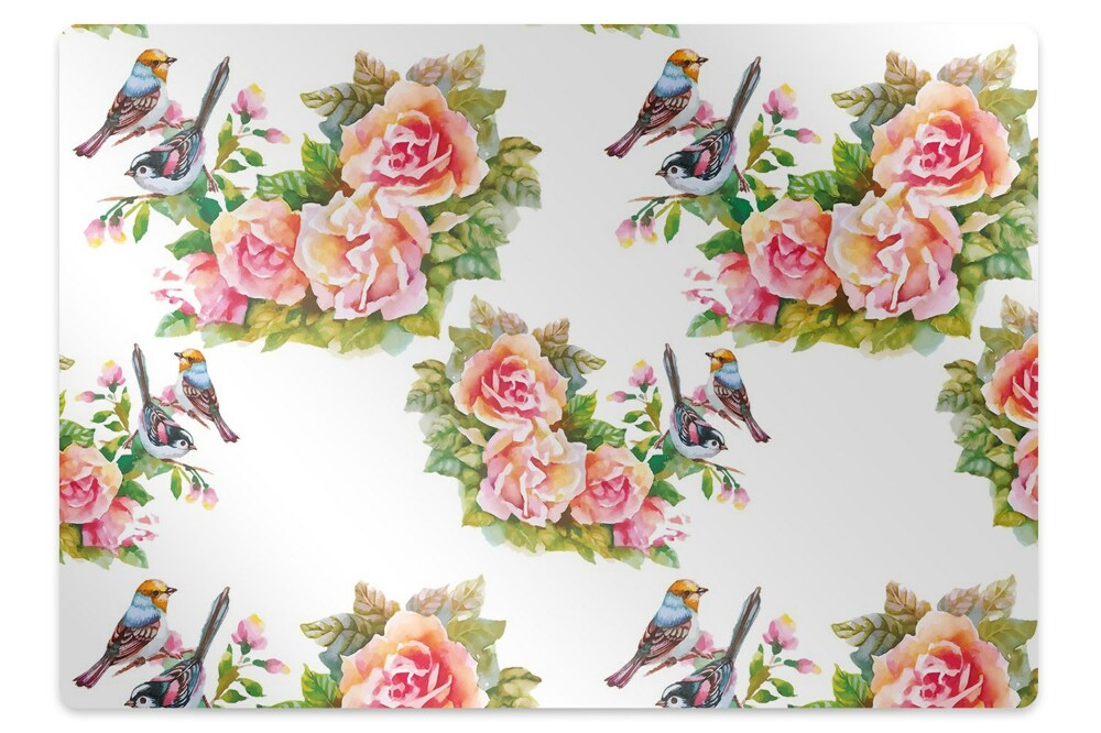 Ochranná podložka pod stoličku Vtáky a ruže vo farebnej harmónii,