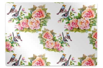 Ochranná podložka pod stoličku Vtáky a ruže vo farebnej harmónii,