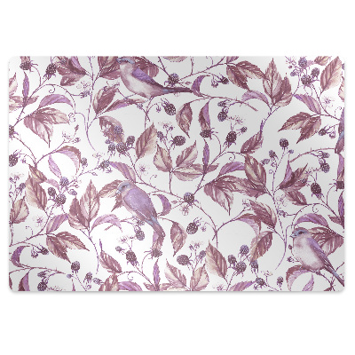 Podložka pod stoličku na kolieskach Fialové vtáky a ostružinové listy,