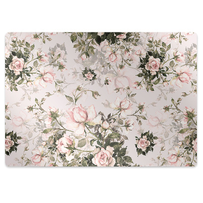 Podložka pod stoličku na podlahu Ružové kvety a zelené listy,