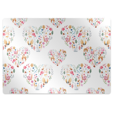 Podložka pod stoličku na kolieskach Srdcia líšok a králikov