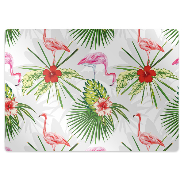 Ochranná podložka pod stoličku Flamingo a tropické kvety s listami,