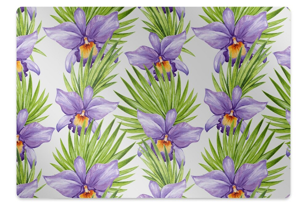Podložka pod stoličku Fialové orchidey a zelené listy,