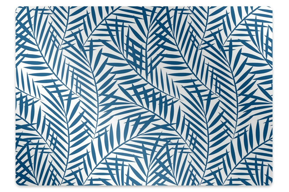 Podložka pod stoličku na kolieskach Tropické palmové listy v modrom,