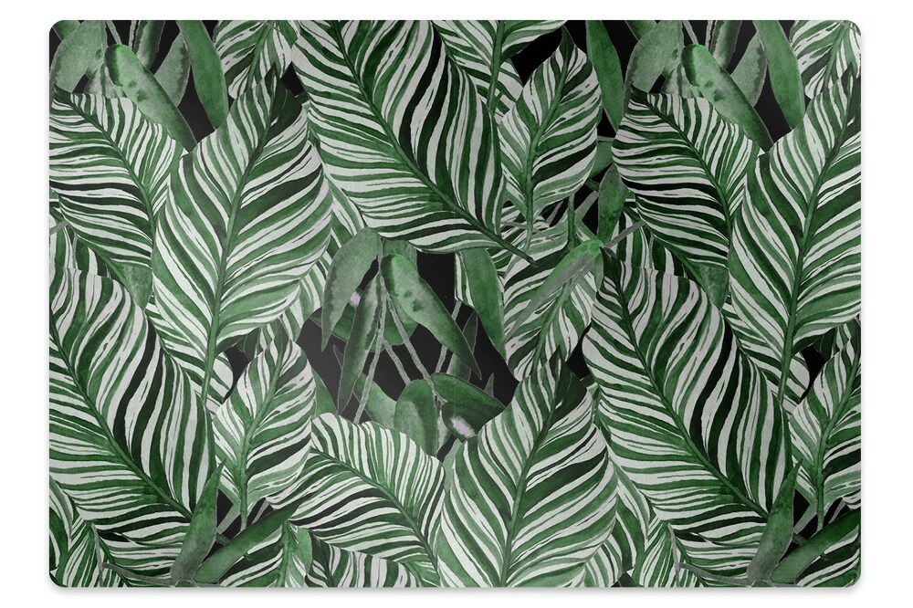Podložka pod stoličku na podlahu Zelené tropické listy s pruhmi,