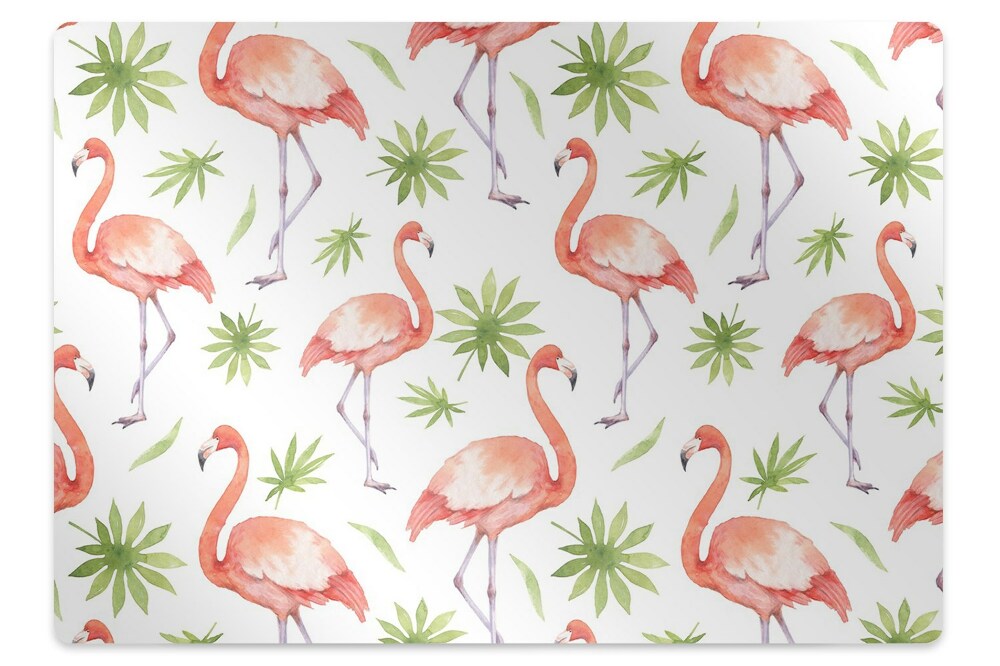 Podložka pod stoličku na kolieskach Flamingo a tropické listy akvarel,