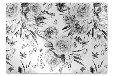 Ochranná podložka pod stoličku Čiernobiele kvety s motýľmi,