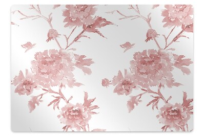 Podložka pod stoličku na kolieskach Akvarelové ružové kvety na bielom,