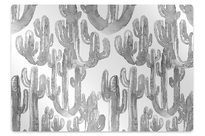 Ochranná podložka pod stoličku Šedé akvarelové kaktusy na bielom,