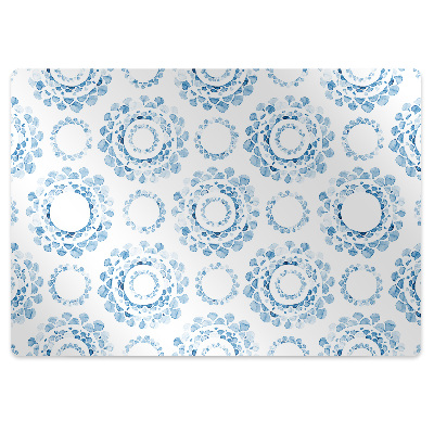 Podložka pod stoličku na kolieskach Modré akvarelové kruhové ornamenty,