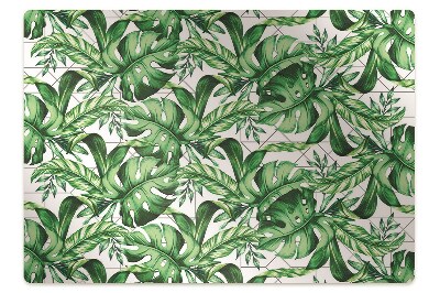 Podložka pod stoličku na kolieskach Tropické listy monstera na bielom,