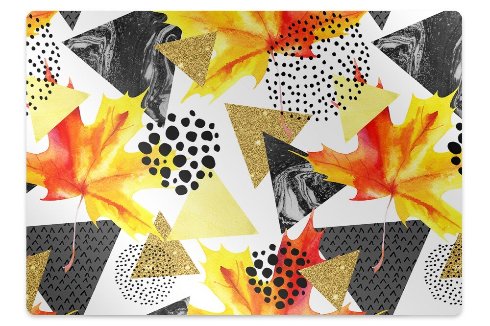 Podložka pod stoličku na kolieskach Jesenné listy a geometrické tvary,